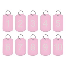 Numbered Tag, Aluminum Key Tags ID Tags, 1-50 Number with Ring Pink, 10pcs