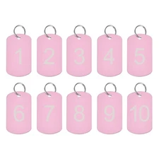 Numbered Tag, Aluminum Key Tags ID Tags, 1-50 Number with Ring Pink, 10pcs