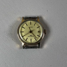 Vintage Timex Women Fashion Date Gold Tone Mechanical Wind 25mm Watch NO BAND