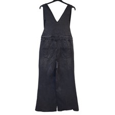 Simply Be Dungarees Cropped Wide Leg Black Low V-Neck Denim Women's L 12 W30 L24