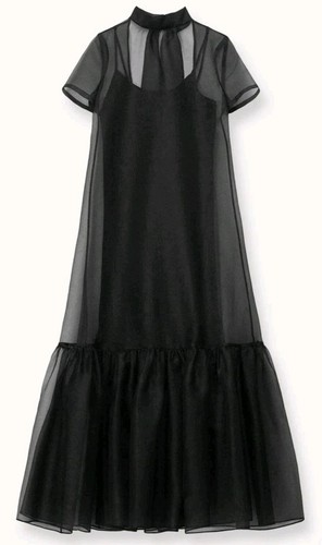 Neu mit Etikett STAUD Calluna hochgeschlossenes Organza-Maxikleid mit Schnürung in Schwarz Gr. S $ 495 - Bild 5 von 5