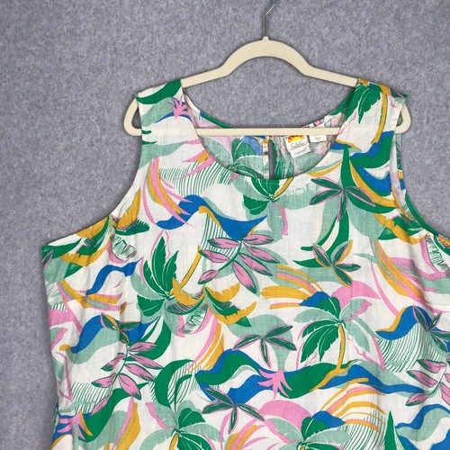C&C California Dress Womens 3X Green Pink Linen Floral Loose Vacation Resort - Picture 2 of 9