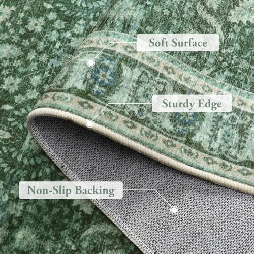 Washable Green Floral Runner Rug 2x6, Soft Kitchen Runner Rugs Non Slip 6ft - Picture 5 of 8