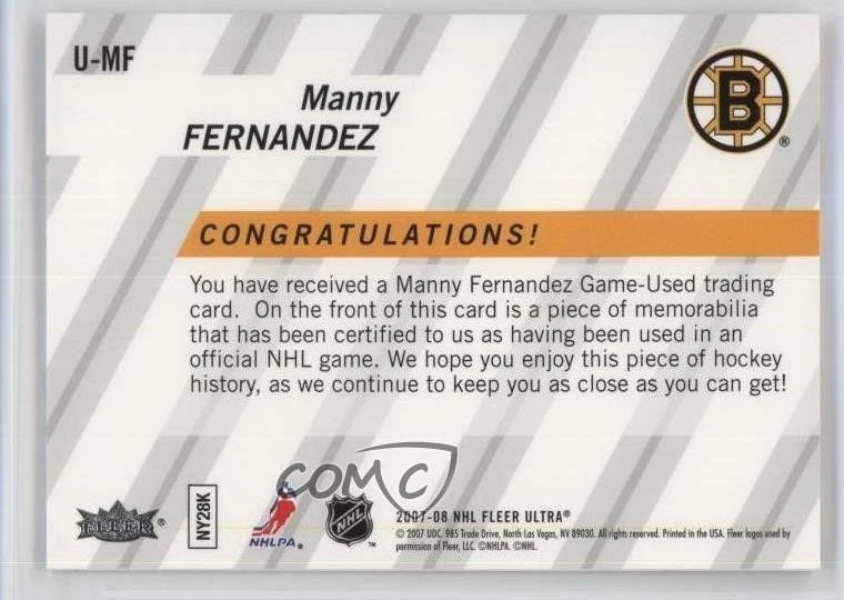 2007-08 Fleer Ultra Ultra Uniformity Manny Fernandez #U-MF - Image 2 of 2