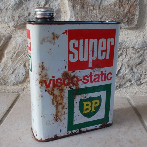 Ancien Bidon d'Huile BP Super Visco Static France Vintage oil can blanc vtg old - Picture 1 of 5