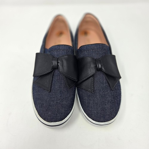 Kate Spade Shoes Women Size 7B Delise Indigo Denim Black Nappa Bow Flat Sneakers - Picture 5 of 16