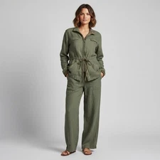 Michael Stars 100% Linen Olive Green 2 Piece Pants and Jacket
