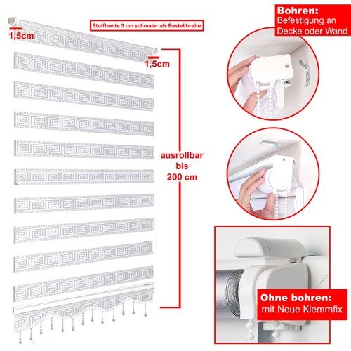 Doppelrollo ohne Bohren Klemmfix Rollo Fensterrollo Medusa Kariert Glitzereffekt - Bild 7 von 37
