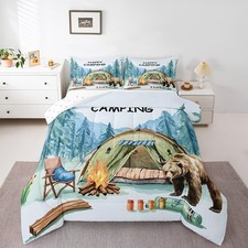 Kids RV Queen Comforter Set for Camper,Camping Themed Bedding Set Rustic Bedr...