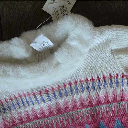 Fair Isle Sweater Dress Pastel Size 7 White NWT Long Sleeve Faux Fur Collar - Picture 4 of 8