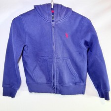 US Polo Assn Boys Blue Full Zip Hoodie Sweatshirt Red Pony Logo XS 4-5