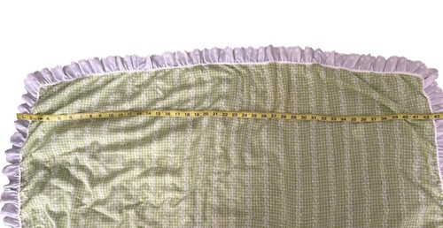 Vintage Green Gingham Baby Blanket Thin Lightweight Eyelet Ruffle Trim As Is - Picture 4 of 7