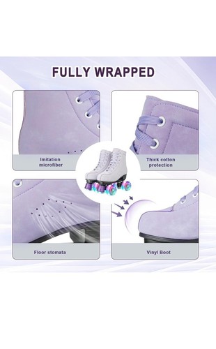 Roller Skates for Women High-Top Double-Row Purple. Shiny Four Wheel Size 9 - Picture 4 of 8