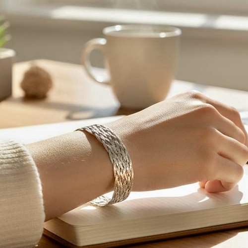 Bracciale maglia spina di pesce intrecciata argento sterling italiano RL 925 multifilo 7,5” - Foto 16 di 18