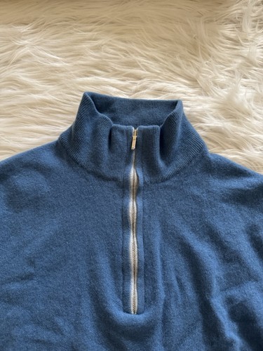 Maglione pullover Loro Piana 100% cashmere quarto zip blu 54 - Foto 3 di 9