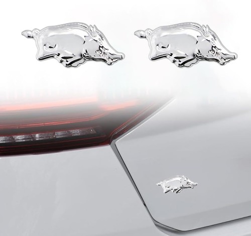 2pcs 3D Running Wild Pig Boar Warthog Hog Metal Emblem Badge Car Side Sliver - Picture 2 of 7