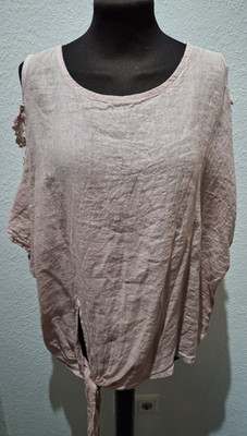 Italy Bluse Shirt rosa zum Binden Knoten Spitze Leinen Gr.34, 36,38,40,42 B3