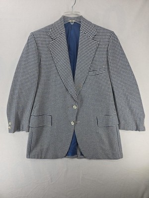 Kepp's Men's Shop Blazer Mens 40 Blue White Houndstooth 100% Cashmere Sport Coat