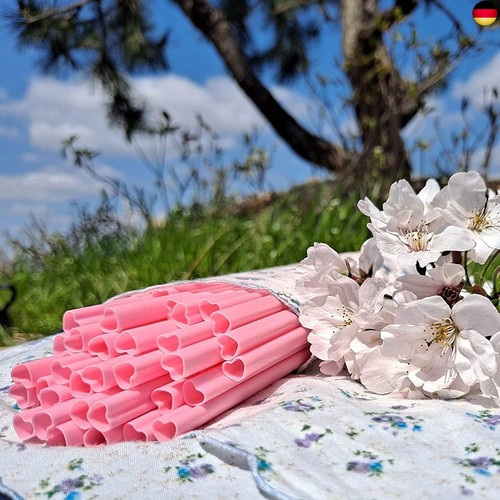 100 Stück Plastik Strohhalme Wiederverwendbare, Rosa Herzförmige Trinkhalme mit - Bild 5 von 7