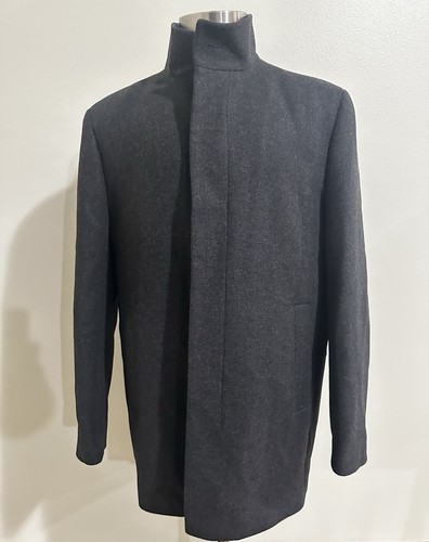 THEORY Charcoal Gray Essential Melange Renew Melton High Collar Wool Coat XL NEW - Picture 1 of 4
