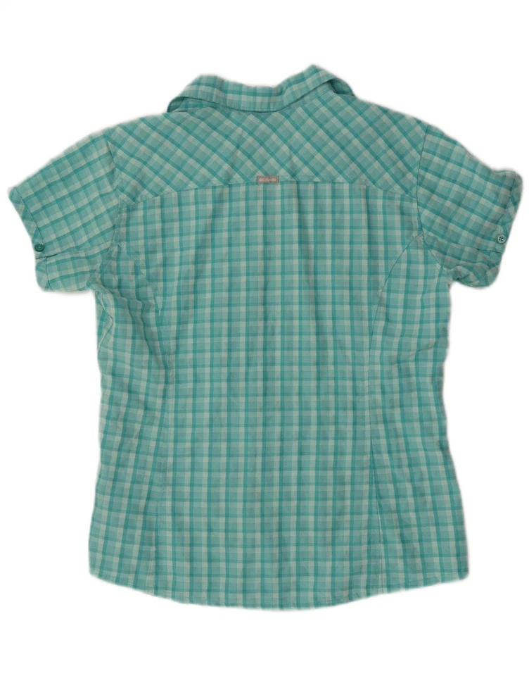 Blusa Camisa COLUMBIA Mujer Manga Corta Reino Unido 16 Grande Cuadros Turquesa IS05 Foto 2 de 3