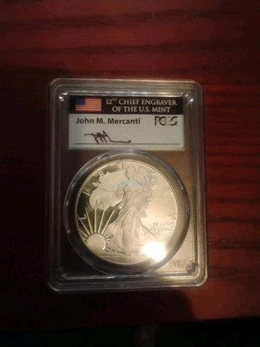 2013-W PROOF SILVER EAGLE PCGS CERTIFIED PR69-DEEP CAMEO JOHN MERCANTI SIGNED #1
