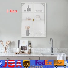 Retro Cabinet White Wall-Mounted Metal Storage Cabinet with Detachable Shelves