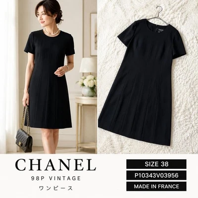 Robe vintage CHANEL 98P manches courtes plissée noire taille 38 longueur 91 cm - Photo 1/4