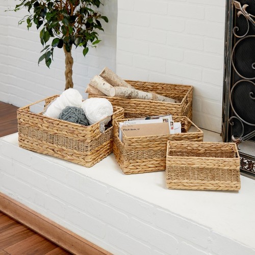 Handgefertigte Seegras Aufbewahrungskörbe mit Griffen Indoor Organizer Leicht 4er Pack - Bild 14 von 14