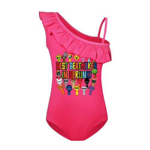 Sprunki Printed Rhythm Box Girls' One-piece Swimsuit Swim Cap Two-piece Set Fash - Bild 20 von 56