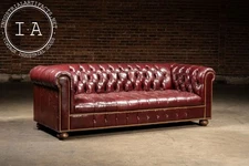Vintage Tufted Leather Chesterfield Sofa in Burgundy