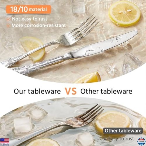 Kingstone 20-teiliges Vintage Silberbesteck Set - 18/10 Edelstahl Utensilien für 4 - Bild 5 von 7