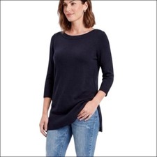Cable Gauge Black Knit 3/4 Sleeve Boatneck Tunic Sweater Size Medium