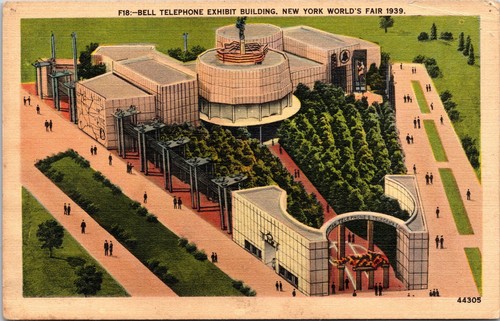 1939 New York Weltausstellung Klingel Telefon Ausstellung Gebäude Leinen Postkarte - Bild 1 von 2