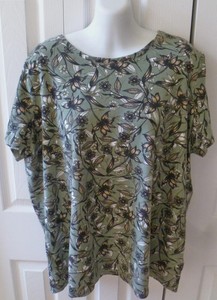Laura-Scott-Olive-Green-Flowered-100-Cotton-Short-Sleeved-Knit-Top-2X