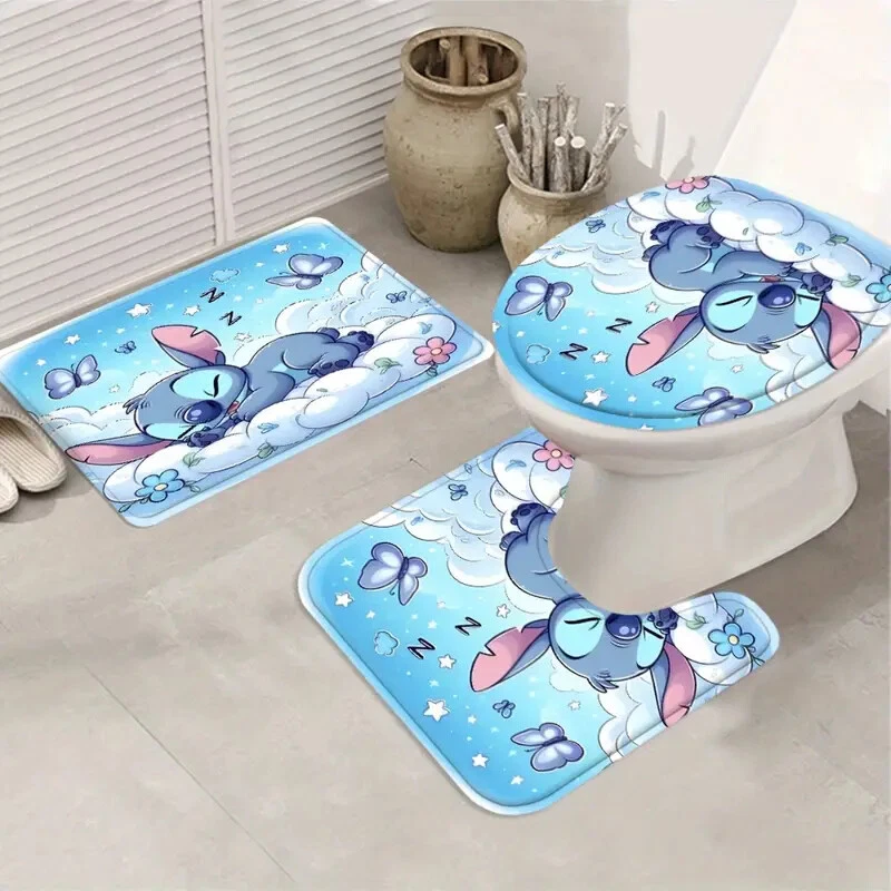Disney Stitch Four-Piece Bathroom Set with Shower Curtain and Bath Mat