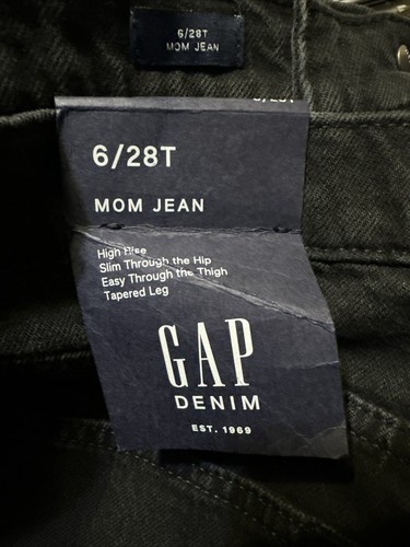 GAP Women Black Denim Tapered Leg Washwell High Rise Mom Jeans Sz 6/28 Tall New - Picture 9 of 11