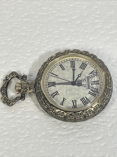Retro Eiffel Tower Dial Glass Case Quartz Analog Pocket Watch Pendant Running - Picture 3 of 6