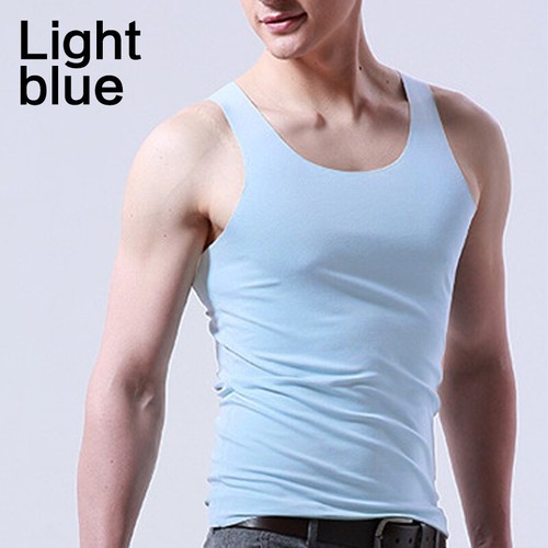 T-shirt uomo estate ghiaccio sottile seta collo a V sciolto senza maniche canottiere sportive - Foto 27 di 34