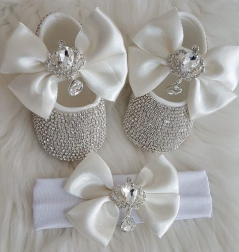 Flat Personalized Ballet Shoes With Stones And Glitter Ribbons For Baby Girl - Picture 3 of 4