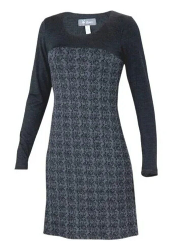 Ibex Damen S Juliet Providence Merinowolle Strick grau Muster Pullover Kleid USA