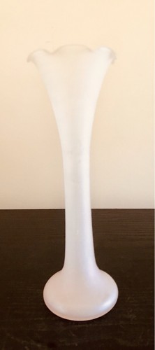 Vintage Frosted Pink Glass Ruffled Vase Round Bulb - 20 cm