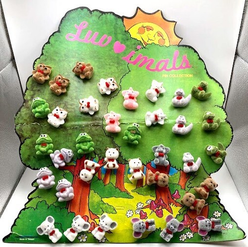 Vintage Luvimals Pin Collection Store Display with 35+ Flocked Mini Animal Pins - Picture 1 of 3