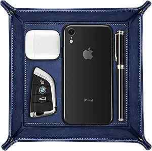 Valet Tray Desktop Storage Organizer PU Leather Catchall Tray Nightstand Caddy - Picture 10 of 13