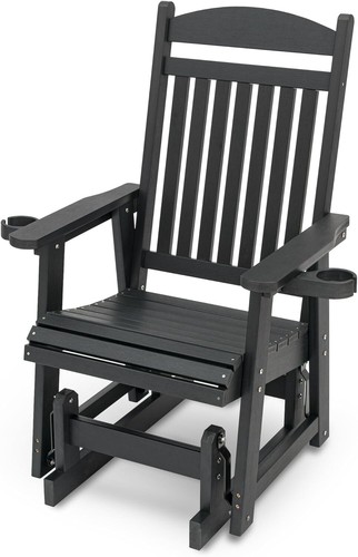 Poly Lumber Patio Single Glider W/Cup Holder All-Weather Resistant Outdoor - Picture 3 of 41