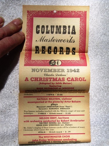 Nov 1942 COLUMBIA A CHRISTMAS CAROL MASTERWORKS RECORDS Supplement CATALOG.