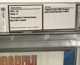 9.8 A SEALED Jeopardy w/young Alex Trebek Cover WATA POP 1 HIGHER Sega CD, 1994