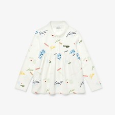 Lacoste Girls' Print Flounced Cotton Piqu  Polo Shirt PJ1434 51