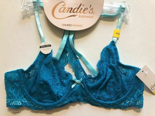Candie's Bra Unlined Plunge ZZ83B052R Unique Blue Sz.34A,34C,36B,38C - Picture 3 of 5