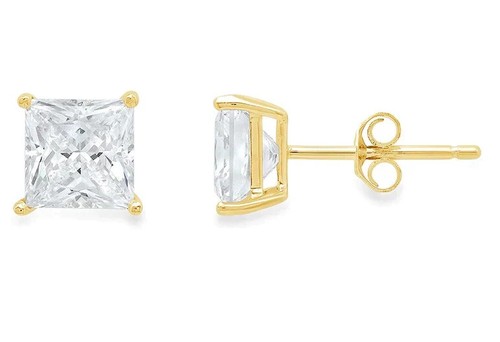 14k Yellow Gold 1/4 Ct Solitaire Created White Diamond Stud Earrings (G-H, SI) - Bild 1 von 6